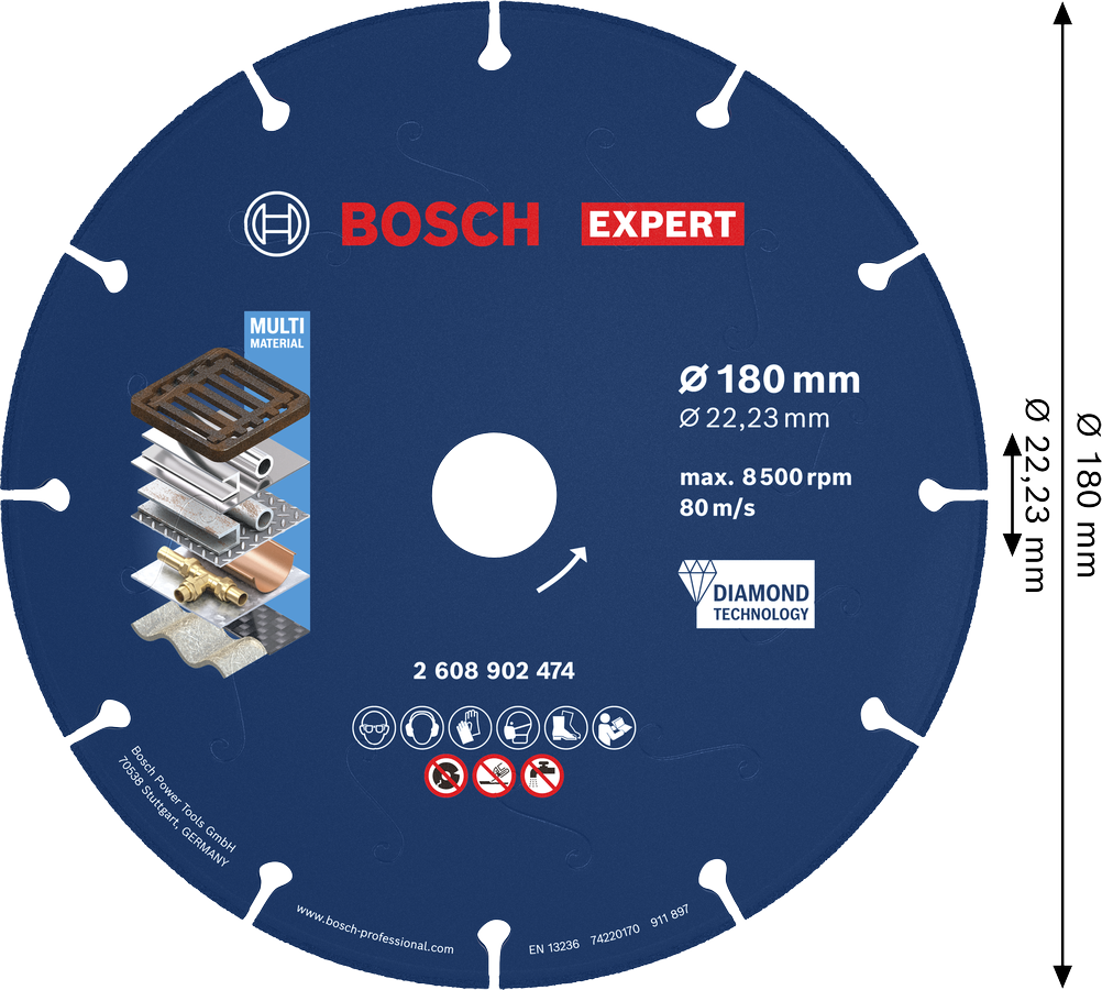 Diamantový řezný kotouč Bosch EXPERT Metal 180 x 22,23 mm.